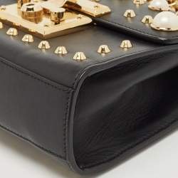 Pre Owned Gucci Black Leather Small Pearl Studded Padlock Shoulder Bag