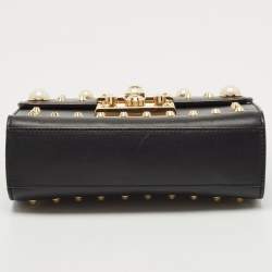 Pre Owned Gucci Black Leather Small Pearl Studded Padlock Shoulder Bag