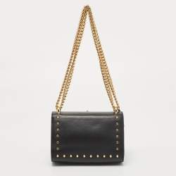 Pre Owned Gucci Black Leather Small Pearl Studded Padlock Shoulder Bag