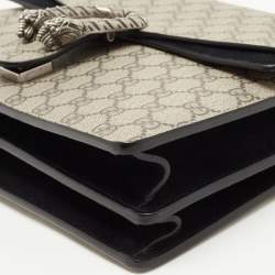 Pre Owned Gucci Black/Beige GG Supreme Canvas and Suede Medium Dionysus Shoulder Bag