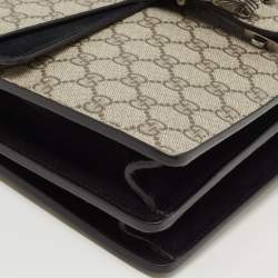 Pre Owned Gucci Black/Beige GG Supreme Canvas and Suede Medium Dionysus Shoulder Bag