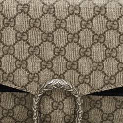 Pre Owned Gucci Black/Beige GG Supreme Canvas and Suede Medium Dionysus Shoulder Bag