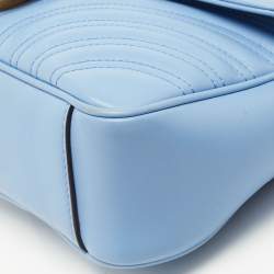 Pre Owned Gucci Light Blue Matelassé Leather Small GG Marmont Shoulder Bag