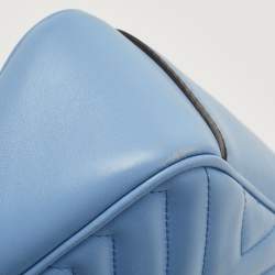 Pre Owned Gucci Light Blue Matelassé Leather Small GG Marmont Shoulder Bag