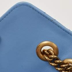 Pre Owned Gucci Light Blue Matelassé Leather Small GG Marmont Shoulder Bag