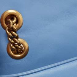 Pre Owned Gucci Light Blue Matelassé Leather Small GG Marmont Shoulder Bag