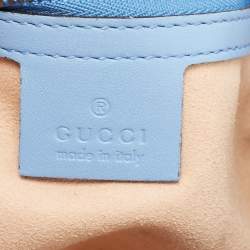Pre Owned Gucci Light Blue Matelassé Leather Small GG Marmont Shoulder Bag