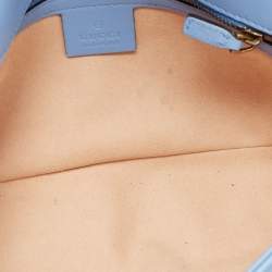 Pre Owned Gucci Light Blue Matelassé Leather Small GG Marmont Shoulder Bag