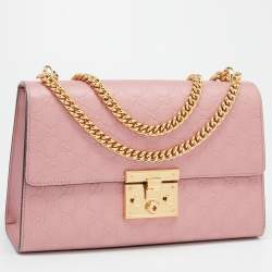 Pre Owned Gucci Pink Guccissima Leather Medium Padlock Shoulder Bag