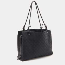 مملوكة مسبقًا Gucci Black GG Canvas and Leather Braided Handle Tote