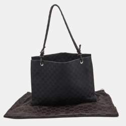 مملوكة مسبقًا Gucci Black GG Canvas and Leather Braided Handle Tote