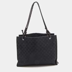 مملوكة مسبقًا Gucci Black GG Canvas and Leather Braided Handle Tote