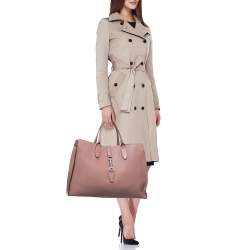 Pre Owned Gucci Old Rose Leather Medium Soft Jackie Tote