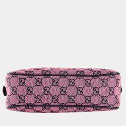 Pre Owned Gucci Pink & Black Canvas Small Diagonal Quilted GG Shoulder Bag