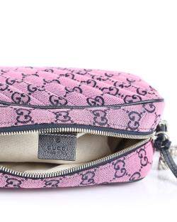 Pre Owned Gucci Pink & Black Canvas Small Diagonal Quilted GG Shoulder Bag