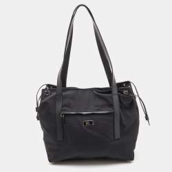 Pre Owned Gucci Black Nylon and Leather Front Pocket Tote