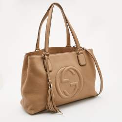 Pre Owned Gucci Beige Leather Soho Working Tote