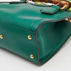 Pre Owned Gucci Green Leather Mini Diana Tote