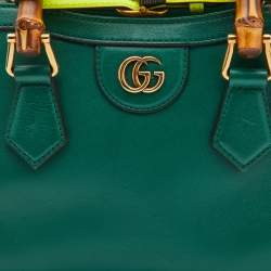Pre Owned Gucci Green Leather Mini Diana Tote