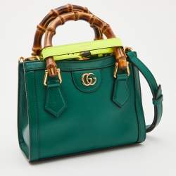 Pre Owned Gucci Green Leather Mini Diana Tote