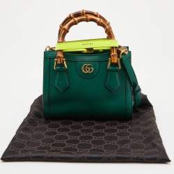 Pre Owned Gucci Green Leather Mini Diana Tote