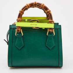 Pre Owned Gucci Green Leather Mini Diana Tote