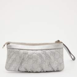 Gucci Silver Guccissima Leather Interlocking G Wristlet Clutch