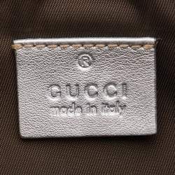 Gucci Silver Guccissima Leather Interlocking G Wristlet Clutch