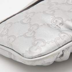 Gucci Silver Guccissima Leather Interlocking G Wristlet Clutch
