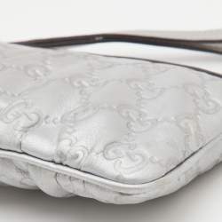 Gucci Silver Guccissima Leather Interlocking G Wristlet Clutch