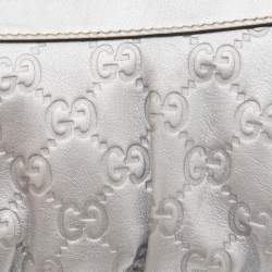 Gucci Silver Guccissima Leather Interlocking G Wristlet Clutch