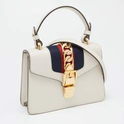 Pre Owned Gucci Off White Leather Mini Sylvie Top Handle Bag