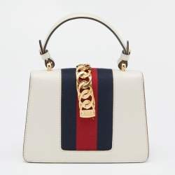 Pre Owned Gucci Off White Leather Mini Sylvie Top Handle Bag