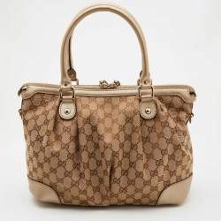 Pre Owned Gucci Beige GG Canvas and Leather Sukey Tote