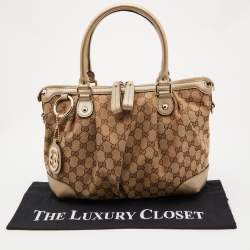 Pre Owned Gucci Beige GG Canvas and Leather Sukey Tote