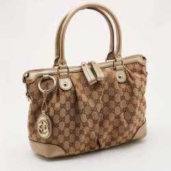 Pre Owned Gucci Beige GG Canvas and Leather Sukey Tote