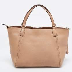 Pre Owned Gucci Beige Leather Soho Tassel Tote