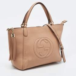 Pre Owned Gucci Beige Leather Soho Tassel Tote