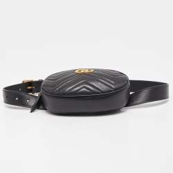 Pre Owned Gucci Black Matelassé Leather GG Marmont Belt Bag