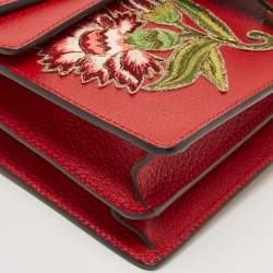 Pre Owned Gucci Red Floral Embroidered Leather Small Dionysus Shoulder Bag