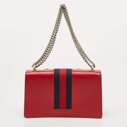 Pre Owned Gucci Red Floral Embroidered Leather Small Dionysus Shoulder Bag