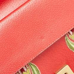 Pre Owned Gucci Red Floral Embroidered Leather Small Dionysus Shoulder Bag
