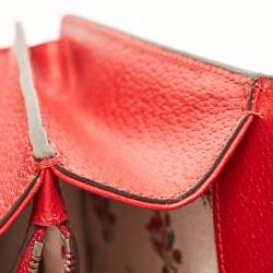 Pre Owned Gucci Red Floral Embroidered Leather Small Dionysus Shoulder Bag