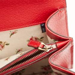 Pre Owned Gucci Red Floral Embroidered Leather Small Dionysus Shoulder Bag