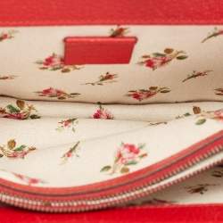 Pre Owned Gucci Red Floral Embroidered Leather Small Dionysus Shoulder Bag