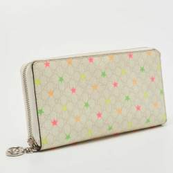 Gucci White Star Print GG Supreme Canvas Continental Wallet