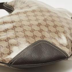 Pre Owned Gucci Beige/Brown Crystal GG Canvas and Leather Princy Hobo
