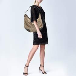 Pre Owned Gucci Beige/Brown Crystal GG Canvas and Leather Princy Hobo