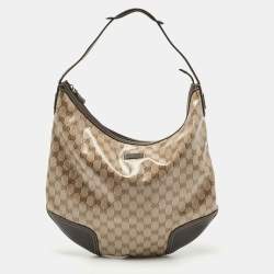 Pre Owned Gucci Beige/Brown Crystal GG Canvas and Leather Princy Hobo
