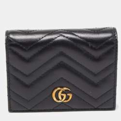 Pre Owned Gucci Blakc Matelasse Leather GG Marmont Card Case